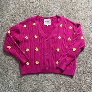 &merci • Magenta Cable Knit Flower Cardigan